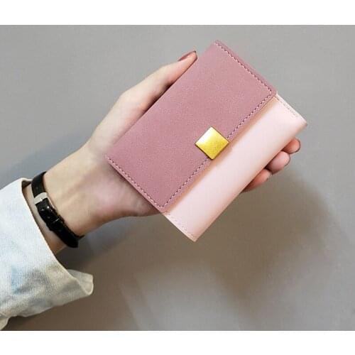 New Matte Leather women wallets Patchwork small ladies wallet Vintage Short womens purses Trifold Casual Woman coin purse