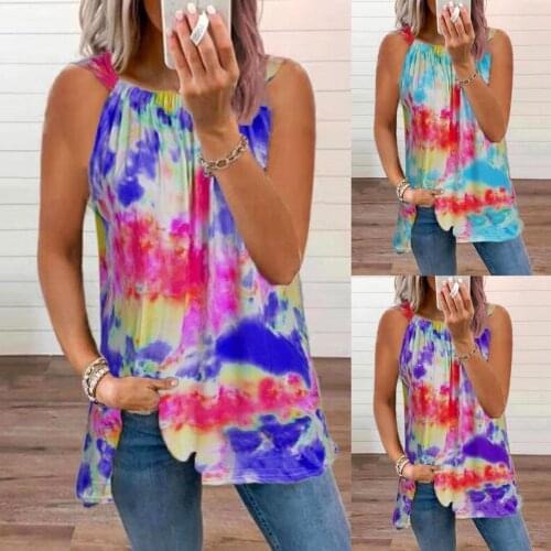 New Top Women Summer Casual Sleeveless Round Neck Gradient Halter T-Shirt Womens Clothing Fashion Sexy Beach Ladies Vest