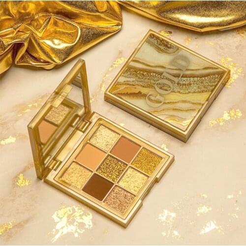 Huda Gold 9 Colors Makeup Obsessions Eyeshadow Pallete Bling Pigmented Eye Shadow Palette Glitter Lasting Long Eyeshadow