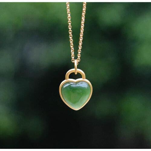 Heart Light Natural Hetian Jade Love Heart-Shaped Jasper Pendant Gold-Plated Jade Fashion Big Brand Necklace Gift for Wife
