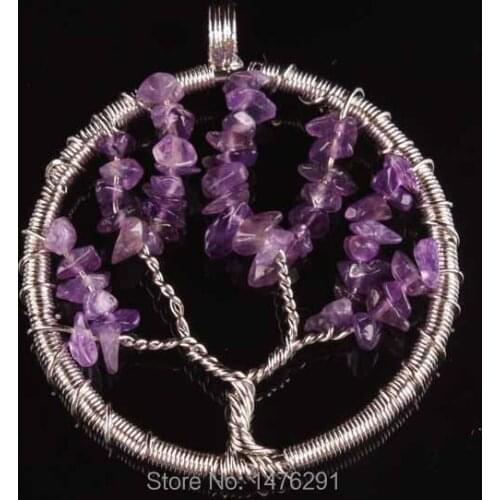 Attractive Handmade Wire Chip Purple Crystal Stone Pendant
