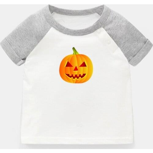 Happy Halloween Evil Pumpkin Lantern Design Newborn Baby T-shirts Toddler Graphic Raglan Color Short Sleeve Tee Tops
