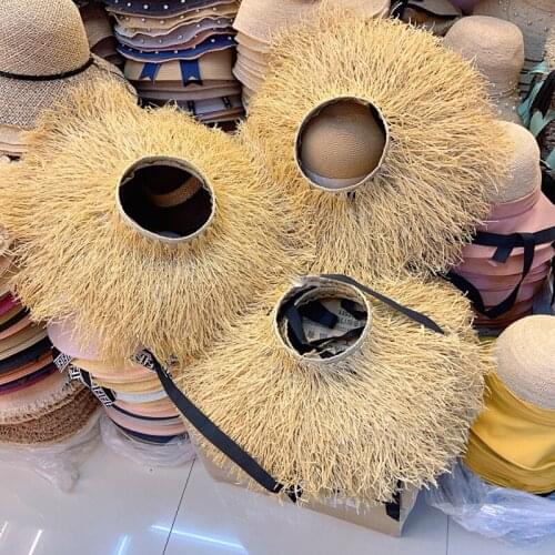 Custom Hats New Designer Cape Style Luxury Raffia Grass Patchwork Empty Top Sun Hats For Women Beach Holiday Fisherman Hat