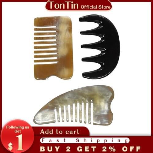 Tontin 100% Yellow Ox Horn Beauty Scraping Guasha Scalp Massage Comb
