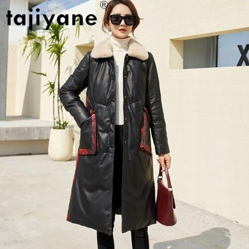Women Jacket Leather Real Sheepskin Jackets Womens White Duck Down Coat Woman Mink Fur Collar Coats Mujer Parkas TN1664