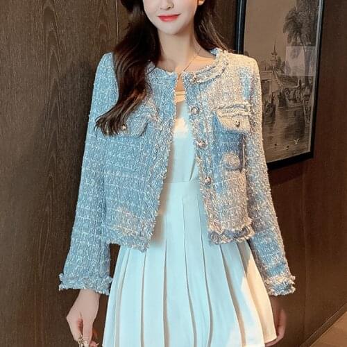 2021 Autumn Winter Small Fragrance Plaid Tweed Jacket Coat Womens Korean Fashion Streetwear Short Outerwear Chaqueta Mujer