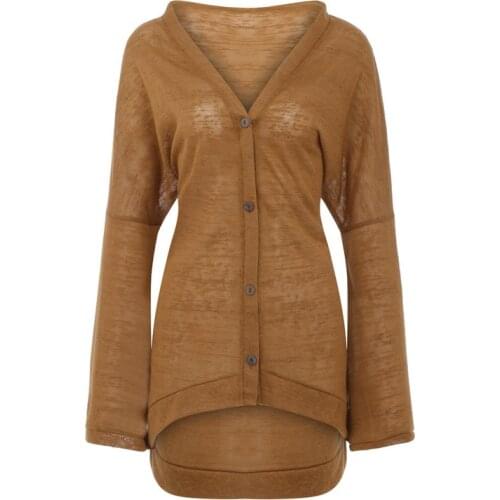 Cotton Sweater Coat Irregular Loose Hollow Knitted Solid Color Women Button Sweater Cardigan 2021 Autumn Fashion Sweaters