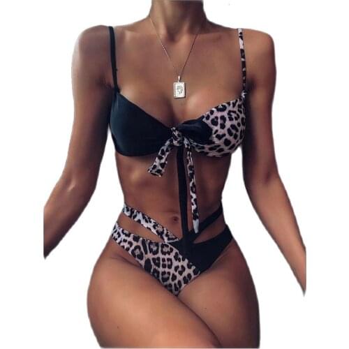 2021 Women Sexy High Waist Bikini Leopard Swimsuit Female Swimwear Bandeau Thong Brazilian Biquini Bikini Set Bathing Suit