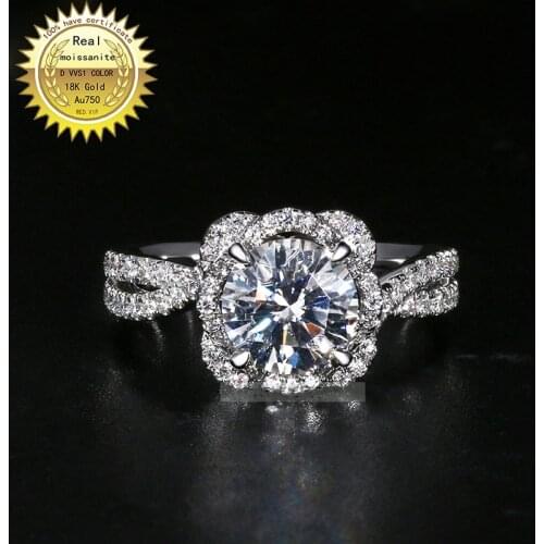 100%18K goldr ring 2ct D VVS moissanite ring Engagement&Wedding Jewellery with certificate 0032