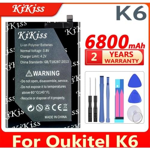 100% New KiKiss 6800mAh K6 Battery For Oukitel K6 OukitelK6 Mobile Phone Long Standby Time Batteries + Gift Tools