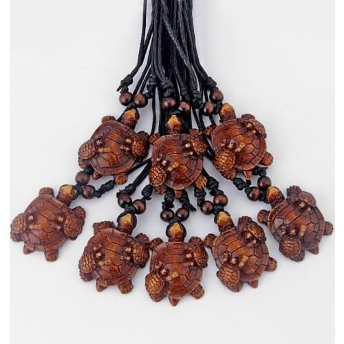 12pcs Faux Yak Bone Brown Turtle Tortoise Charm Pendants Necklace Black Wax Cooton Cord