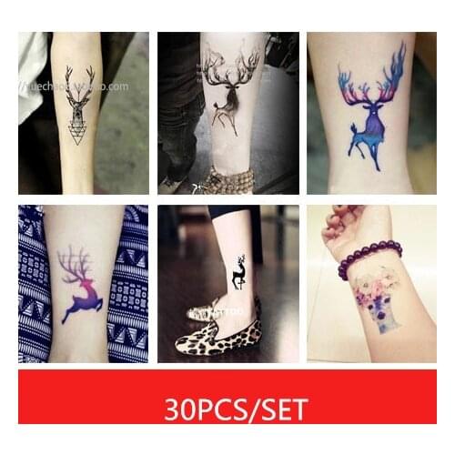 30pcs 10.5*6cm Temporary Tattoo Sticker Waterproof Elk Deer 3D Tattoo Body Art Fake Tattoo Faux Tatouage
