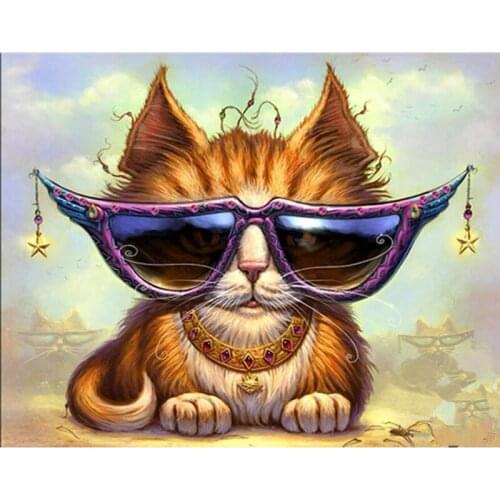 5D DIY Cool Cartoon Animal Cat Wear Glasses Diamond Painting Full Drill Embroidery Cross Stitch Mosaic Craft Kit Home Decor Gift