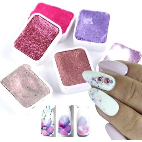 6/12pc Nail Art Pigment Set Painting Flowers Watercolor Paint Charming Mirror Glitter Powder Blooming Shimmer Solid Dust
