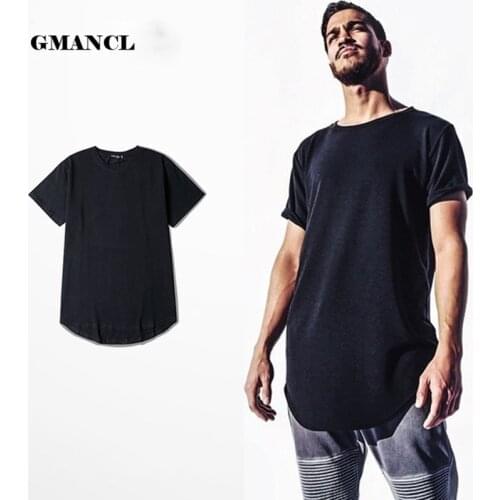 NEW t shirt kanye fashion summer Hip hop t shirt longline extended oversized 7color 100%Cotton t shirt men shirts curved hem tee