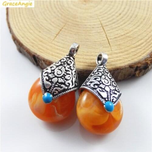 GraceAngie 5PCS Vintage Style Tone Color With Alloy+Resin Pendant Charms Hot Sale Handmade Findings For Tibetan Earrings