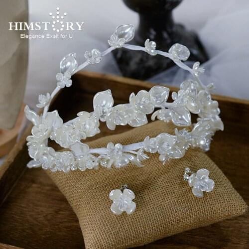 Himstory Elegance White Flower Wedding Bridal Hair Crown Fashion 3-Layer Tiaras Headpiece Party Wedding Evening Dress Hairwear
