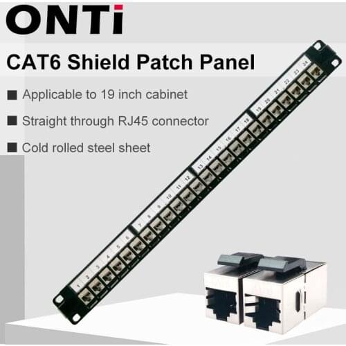 ONTi 24 Port CAT6 Shield Patch Panel RJ45 Connector Applicable To 19 Inch Cabinet Network Cable Rack Ethernet Distribution Frame
