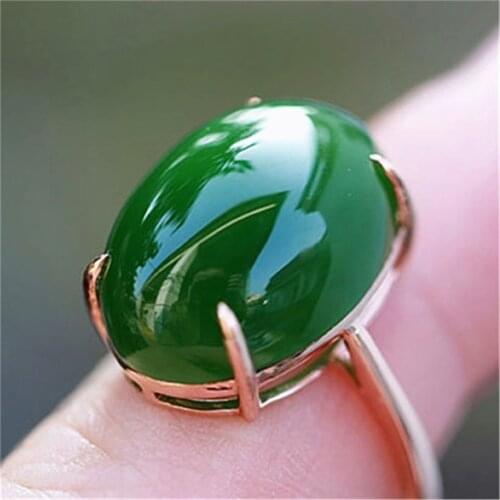 Big Natural Green Jade Ring For Women Lady Men 18x13mm Wealth Healing Luck Love Gift Beads Stone Adjustable Ring Jewelry AAAAA