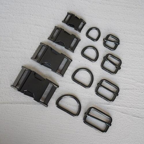 50 Sets 15/20/25/30mm Webbing Metal Black Strap Slider D Ring Release Belt Buckle For Dog Collar Paracord Sewing Accessory