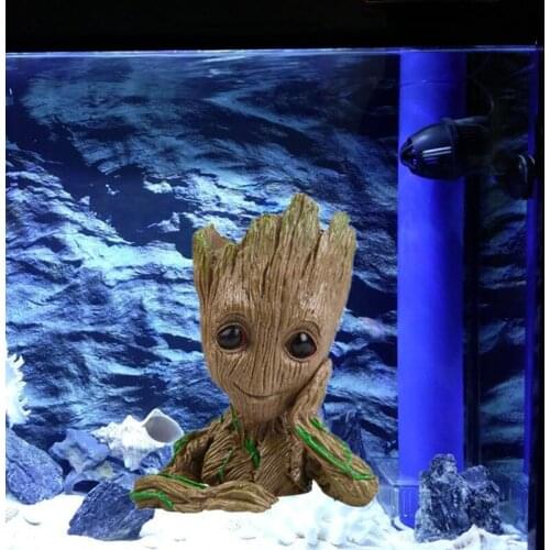 Cute Cartoon Tree Aquarium Stone Decoration Hero Figure Groot Flower Pot Aquarium Garden Home Decor Fish Tank Stone Cave Shelter