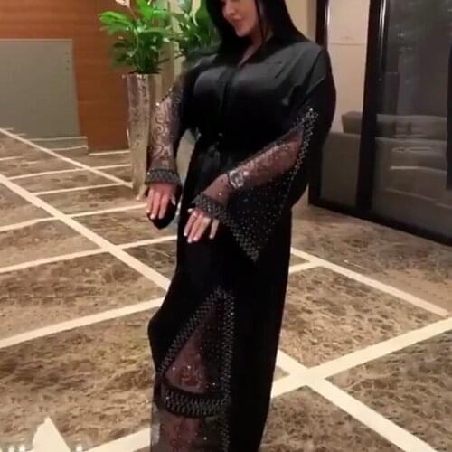 Abaya Dubai Muslim Fashion Bat sleeve Dress American Clothing Inlaid diamond Dresses Celebrity style Arabic Robe Kaftan