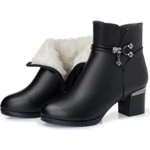 2019 New Elegant Fashion Autumn Boots Women Boots Non-slip High Heels Genuine Leather Shoes Inside Plush / Wool Warm Snow Boots