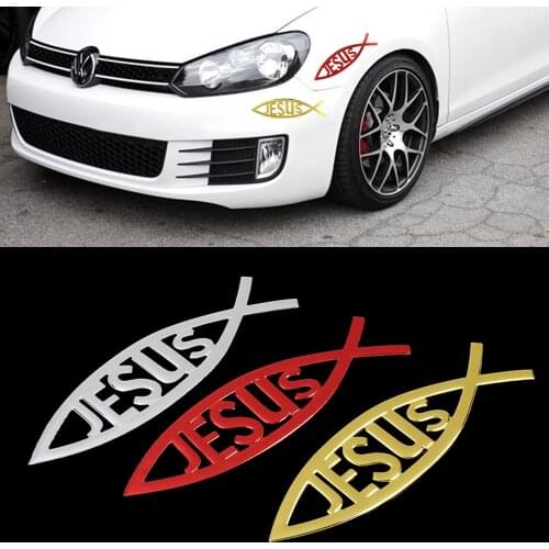 New 3D Christian Jesus Fish Symbol Logo Car Boot Emblem Badges Car Styling Sticker Vinyl Graphics Decal Red Gold Chrome