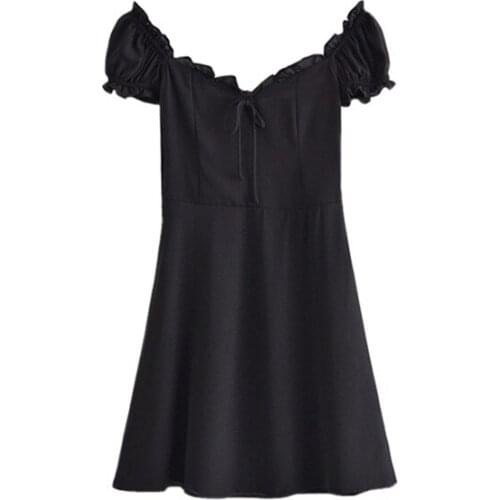 DOUJILI Solid Color Black Dress Short Sleeve Backless Zipper Soft Loose Elegant Dress For Women Ladies Party Wearing