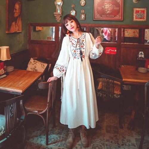 Fall 2020, New Vintage, Ethnic, Cotton, Hemp, Embroidered Dress, Travel, Vacation, Bohemian Dress