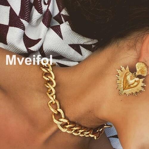 Mveifol Punk Big Thick Chain Necklace Choker for Women Hip Hop Multi Layered Heart Coin Pendant Necklace Statement Jewel