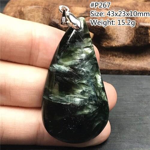 Necklace Pendant Natural Green Seraphinite Stone Jewelry For Women Lady Men Lucky Crystal 43x23x10mm Beads Silver Gemstone AAAAA