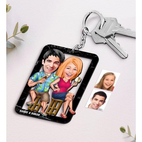 Personalized Is Valentine Caricature Of Wood Anahtarlık-51