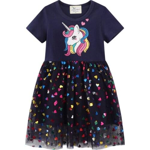 Girls Princess Star Dresses Kids Cartoon Vestidos Children 2021 Summer Dress Kids Dress for Girl Unicorn Sequins Lace Dresses