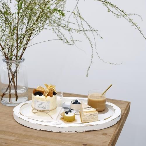 SWEETGO Vintage white tray with marks dessert store Storage plate wedding cake tools 32*46cm large size Home table decoration
