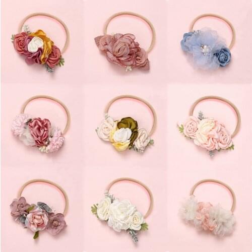 Artificial Flower Headband For Baby Girls Crown Kids Infant Hairband Nylon Traceless Newborn Photography Props Hair Accessories