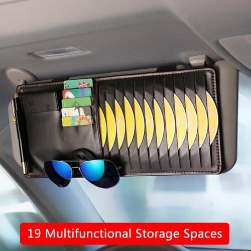 QHCP Car Sunshade Storage Bag Visor Card Holder Organize Stowing Tidying Sunglasses Clip CD Holder Multifunctional Interior