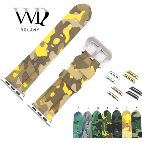 Rolamy 38 40 42 44mm Camo Yellow Light Grey Pure Silicone Rubber Replacement Wrist Watchband Strap For Iwatch Series 4/3/2/1
