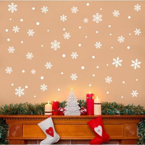 Christmas Stickers Kids Bedroom Wall Door Window Decor New Year Xmas Red White Snowflake DIY Decals Sticker For Fridge Home Shop