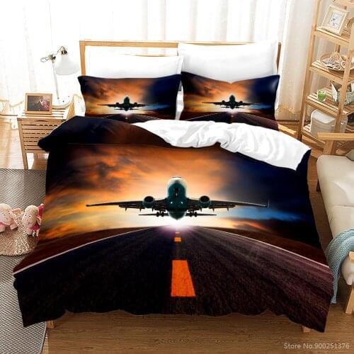 Airplane Pattern King Size Bedding Set Aircraft Plane Comforter Cover / Duvet Cover with Pillowcase Set Home Textile Bedclothes