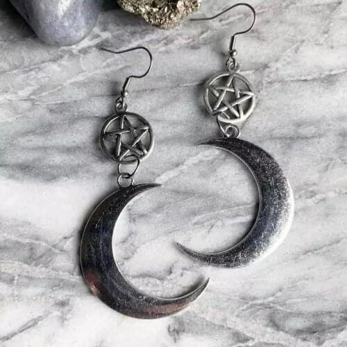 New Moon Five-pointed Star Earrings, Crescent Shaped Hollow Earrings, Celestial Jewelry, Gothic Personalizeds Earrings
