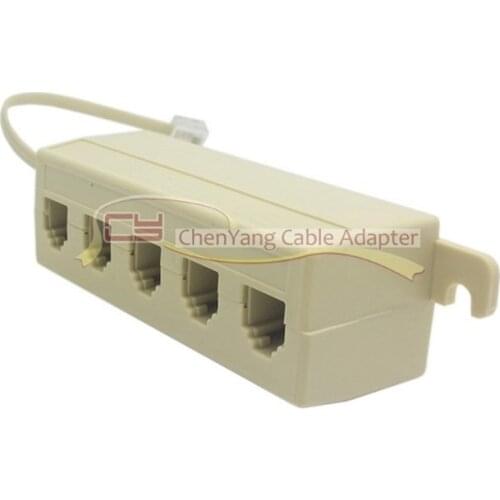Beige Color 5 Way Outlet 6P4C RJ11 RJ12 Telephone Phone Modular Jack Line Splitter Adapter 1-in-5-out