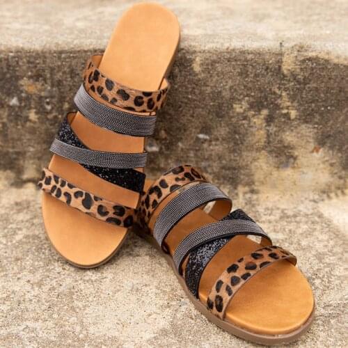 Flat Slippers Women Shoes Woman Leopard Flock Slip On Casual Female Plus Size Open Toe Beach Slides Fashion Ladies 2021 Summer