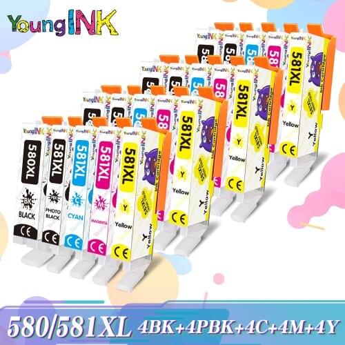 YOUNGINK 580XXL 581XXL Ink Cartridge Replacement for Canon PGI-580XXL CLI-581XXL PGI 580 XXL CLI 581 XXL 5-PACK PGBK/BK/C/M/Y