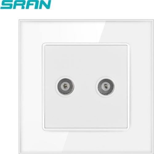 SRAN wholesale wall double TV socket interface Crystal glass panel 86*86 2 Gang television outlet white/black/gold A601-070