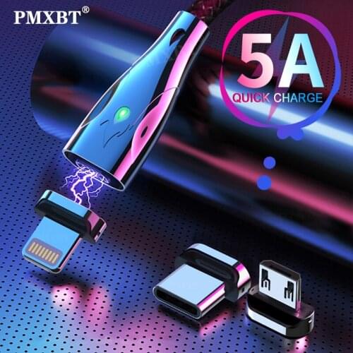 LED Magnetic USB Cable 5A Super Fast Charging Type C Cable For Xiaomi Mi 11 Huawei P40 Mobile Phone Micro USB Cable Quick Charge