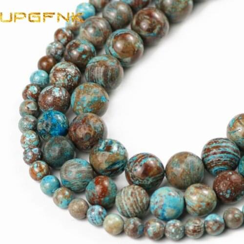 UPGFNK Natural Stone Blue pattern carnelian 4/6/8/10/12mm Round Loose Spacer Beads For Jewelry Making DIY Bracelets Accessories