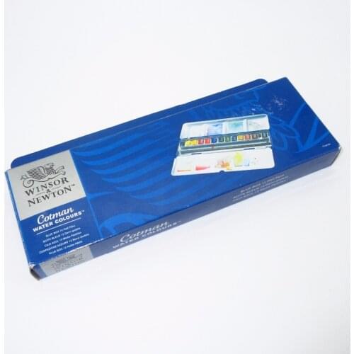 Winsor & Newton Cotman Watercolor Metal Blue Box Set Solid Paint 12 Colors