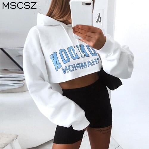 Letters Printed Cropped Hoodie Women Long Sleeve Hooded Short Sweatshirt Streetwear Women Hip Hop Oversized Hoodie Pullover Coat