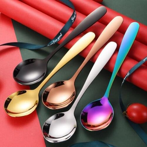 1Pcs 304 Stainless Steel Spoon Round Spoon For Dessert Cake Ice Cream Salad Egg Soup Spoon